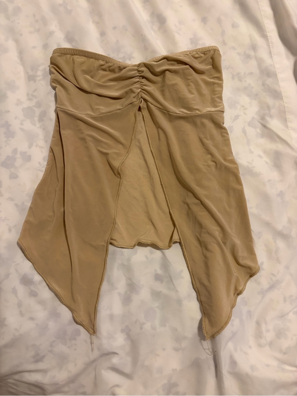 PrettyLittleThing Beige Asymmetrical Handkerchief Hem Top